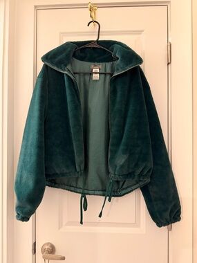 Sans Souci Teal Green Plush Zip-Front Jacket